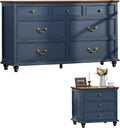 Joaxswe Farmhouse Dresser and Nightstand Sets, Wooden 7 Drawers Dresser & 24' Night Stand with 3 Drawers, 2 Piece Bedroom Furniture Set, Chest of Drawers for Bedroom, Home, Living Room, Hallway