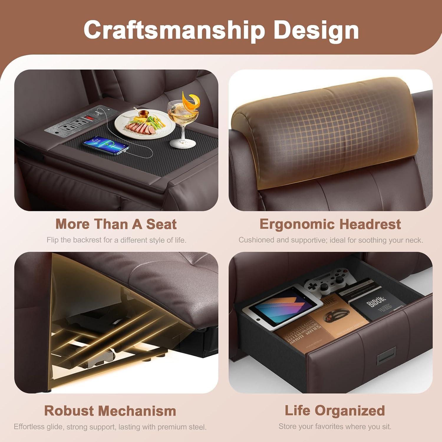 Recliner Sofa, Massage Flip Back Reclining Sofa 4 Seater Sets Heavy Weight Capacity, RV Loveseat Clearance, Recliner Couch with Storage, Cup Holders, Wall Hugger Couches for Living Room