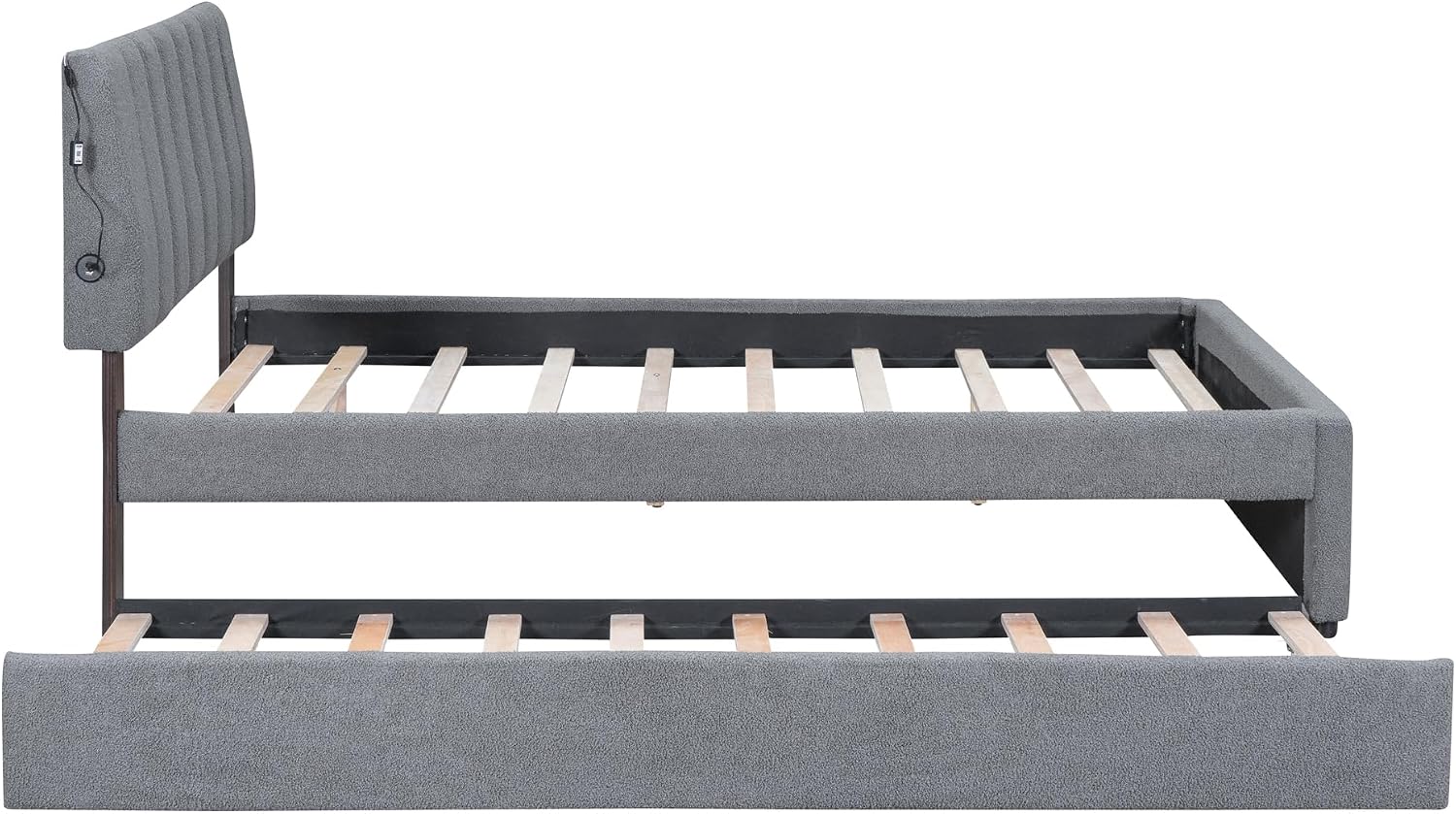 Teddy Fleece Full Size Upholstered Platform Bed Frame for Boys Girls Kids Adults Toddler with Trundle, Gray