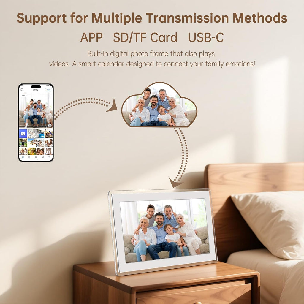 Digital Calendar Wall Touch Screen, 15.6 Inch Smart HD Electronic Calendar for Family & Chore Chart with Meal Planner, Built-in Digital Photo Frame, Gift for Parents & Kids, Desk Stand & Refills (White)