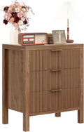 Nightstand with 3 Drawers, Dresser and Nightstand Sets, Bedside Tables, Mid Century Nightstands with 3 Wide Drawers for Bedroom, Kids' Room, Hallway - Walnut