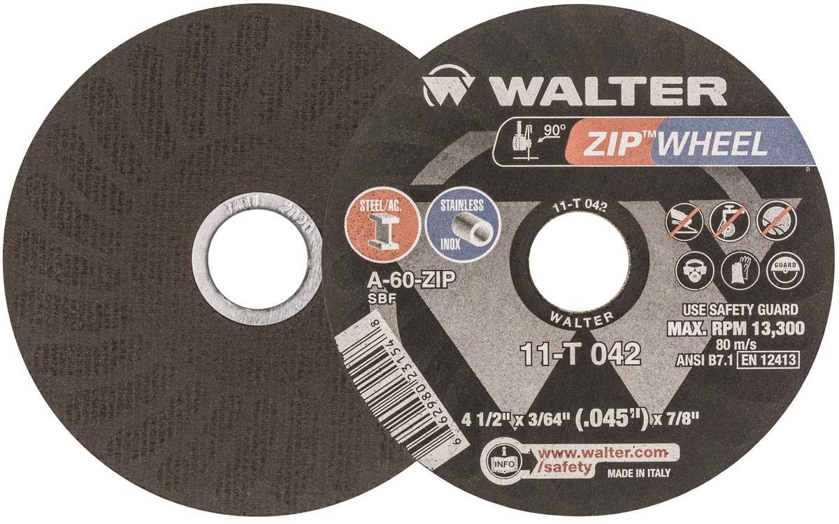 Walter Zip Wheel™ Cut-Off Wheel, 4.5' X 3/64' X 7/8'' T1, Pack of 25 (11T042)