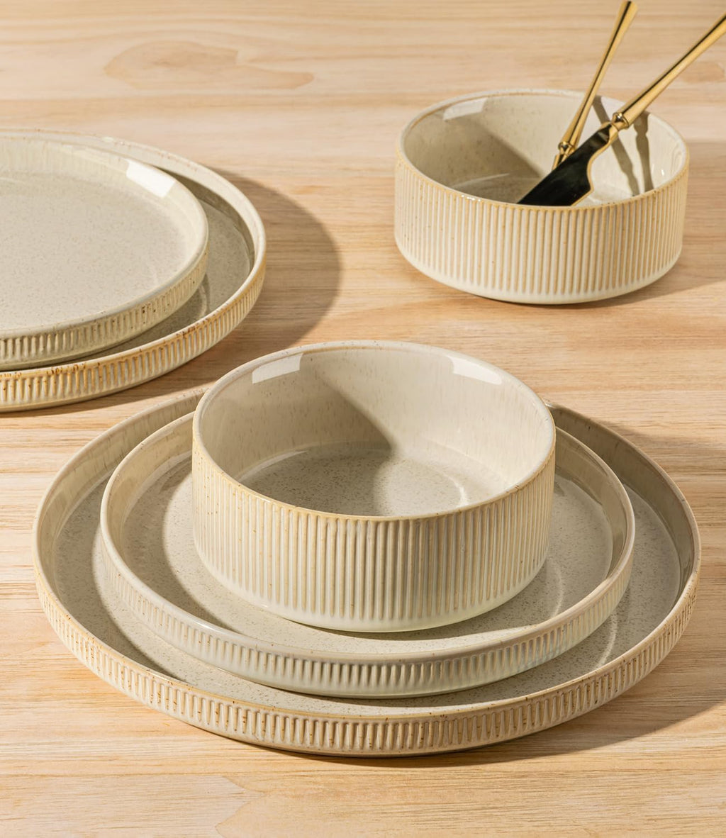 TheTerra Ceramic Dinnerware Sets for 8, 24 Pieces Porcelain Lightweight Plates and Bowls Sets, Scratch Resistant Dish Set, Oven & Microwave & Dishwasher Safe, Cappuccino