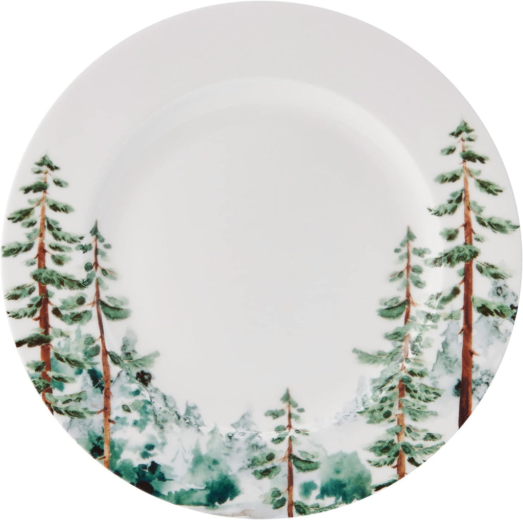 Mikasa Watercolor Forest Bone China Lightweight Chip Resistant 16 Piece Dinnerware Set, Service for 4, White