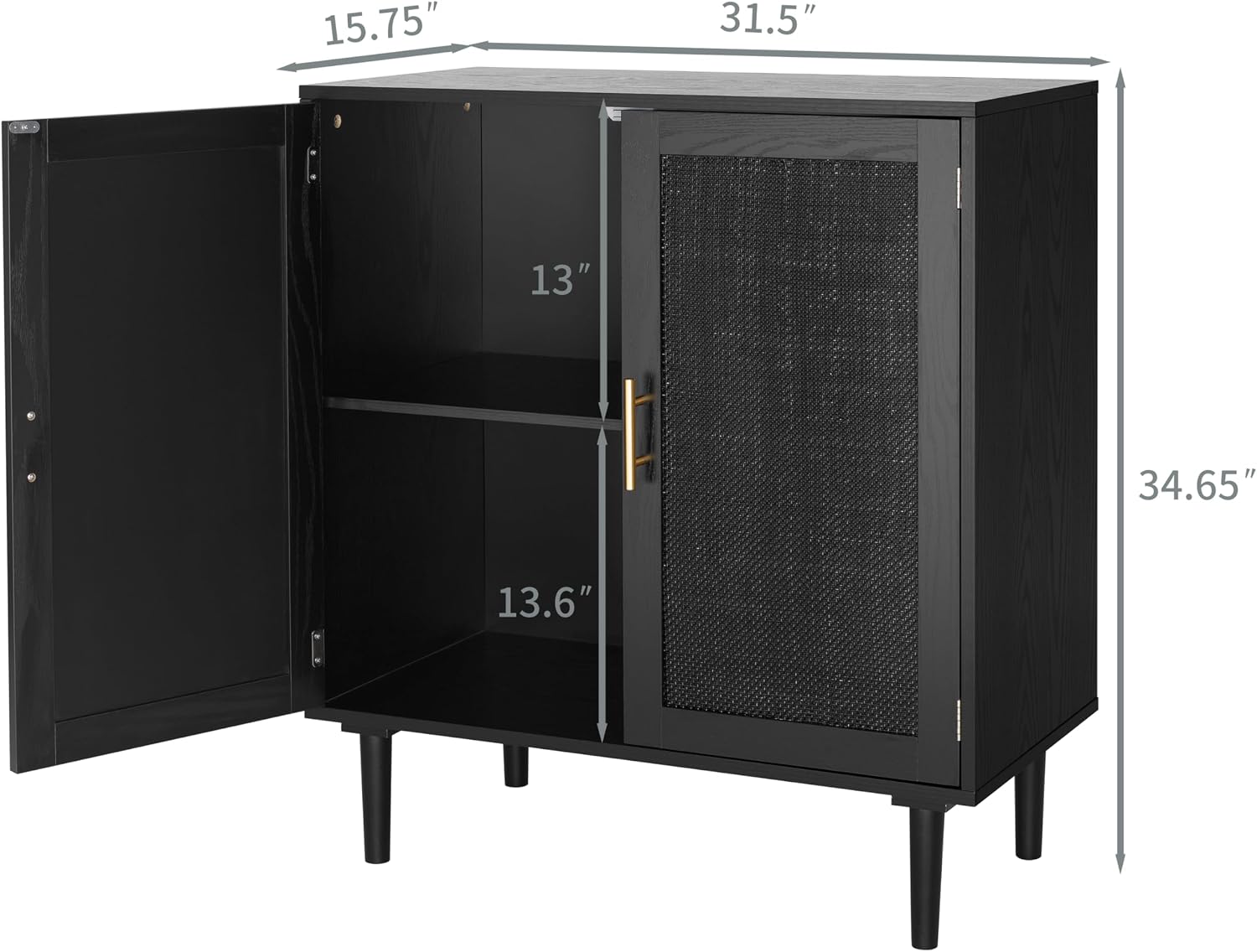 Finnhomy Sideboard Buffet Kitchen Storage Cabinet with Black Painted Rattan Decorated Doors, Dining Room, Hallway, Cupboard Console Table, Liquor/Accent Cabinet, 31.5X 15.8X 34.6 Inches, Black