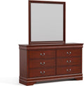 Furniture of America Arabella Traditional Wooden 6 Drawer Dresser with Mirror, Vintage Bedroom Set, Accent Vanity Dressing Table with Antique Nickle Handles for Dressing Room, Walk-in Closet, Cherry