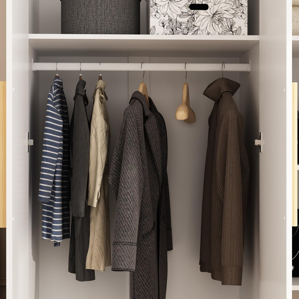 AIEGLE 3 Doors Wardrobe Armoire Closet, Large Freestanding Armoire Wardrobe Cabinet with Shelves & 2 Hanging Rod, Bedroom Wood Clothes Storage Cabinet Organizer, White (47.2' W x 19.7' D x 70' H)