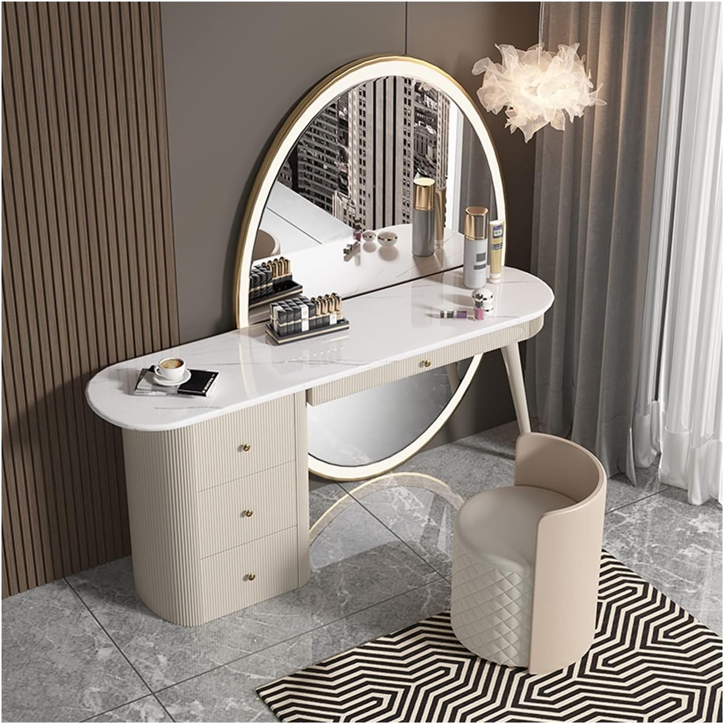 HIHELO Dressing Tables Dresser Makeup Table Bedroom Full Mirror Storage Cabinet All-in-One Set Ladies Makeup Drawer Makeup Table Vanity for Dressing (Color : 100cm)