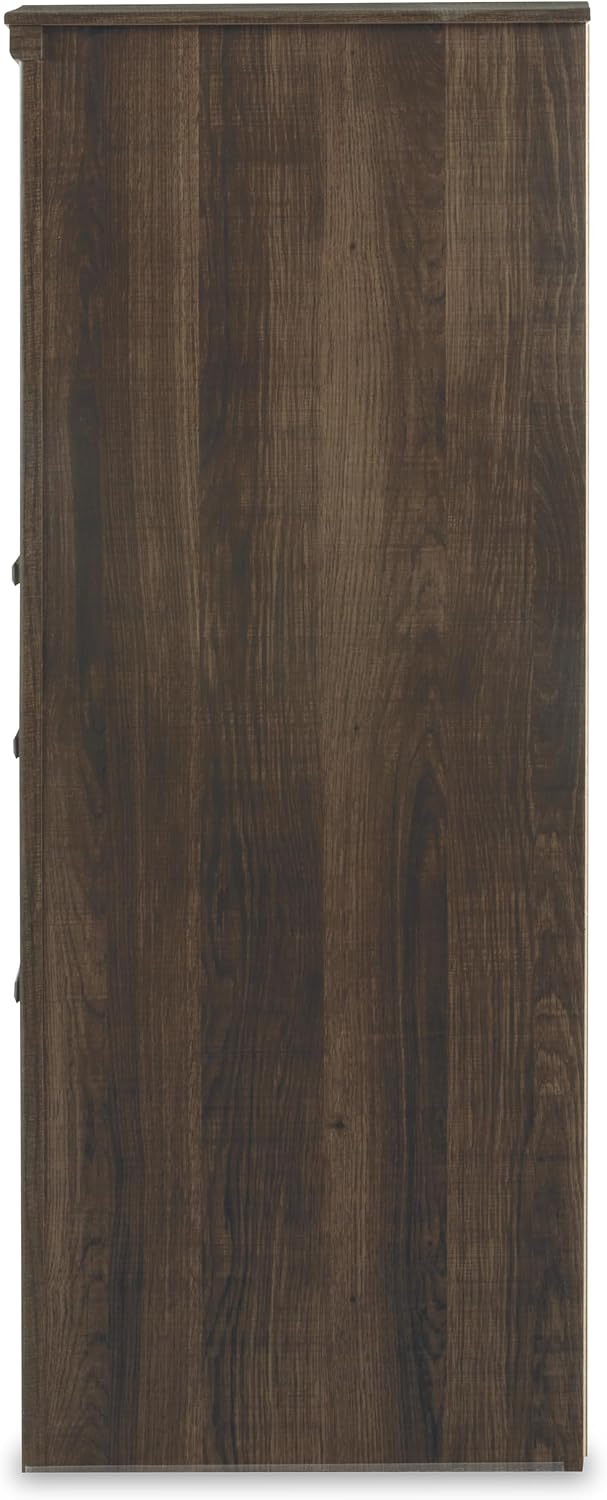Signature Design by Ashley Juararo Vintage Smooth-Gliding 6-Drawer Dresser and Mirror with Safety Stop, Cabinet and Adjustable Shelf, Dark Brown