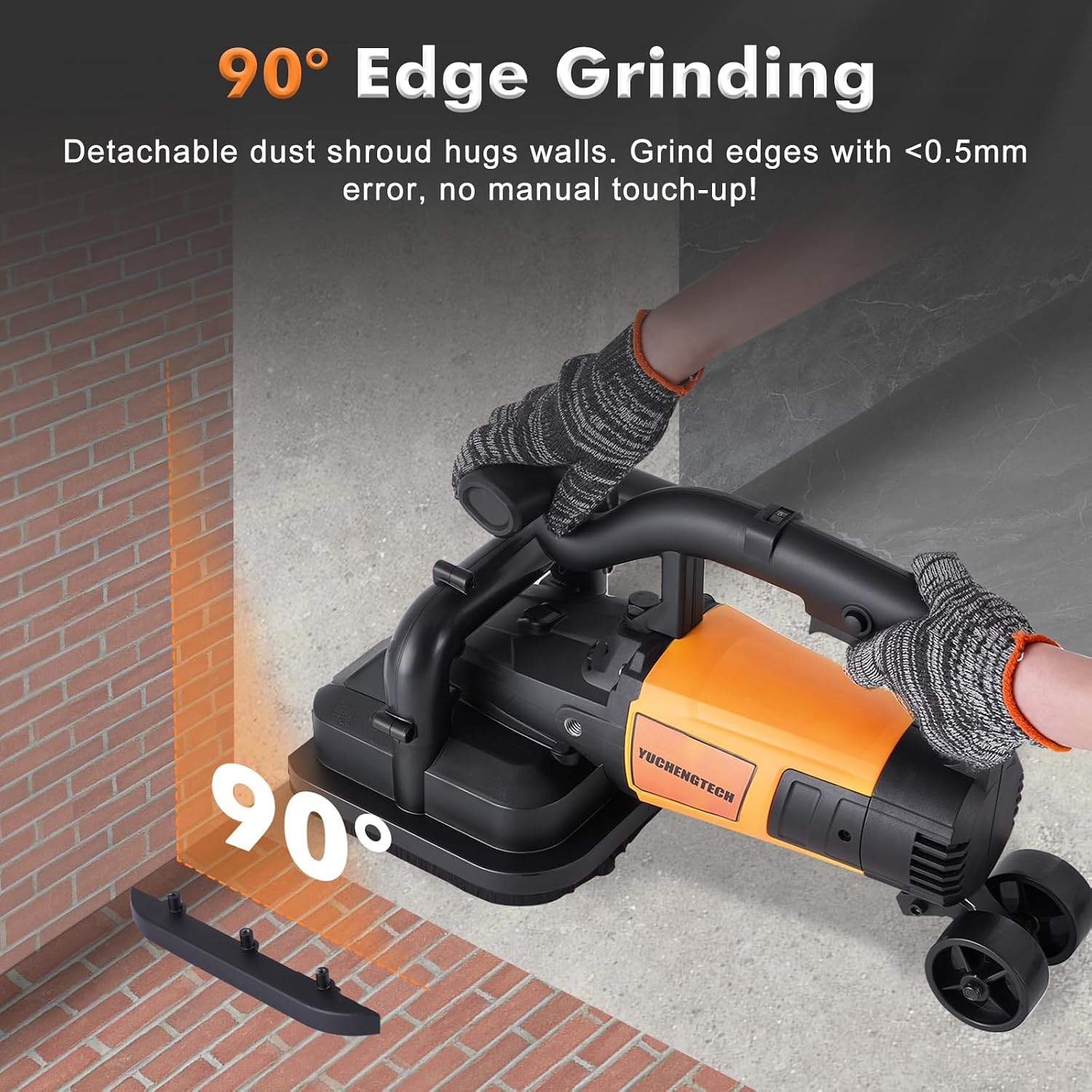 YUCHENGTECH 4-Head Concrete Grinder Set 4' Concrete Surface Grinder Floor Grinder 3800W 0-6000RPM Concrete Surface Planer with Dust Extraction Shroud for Grinding Concrete Cement Marble Granite