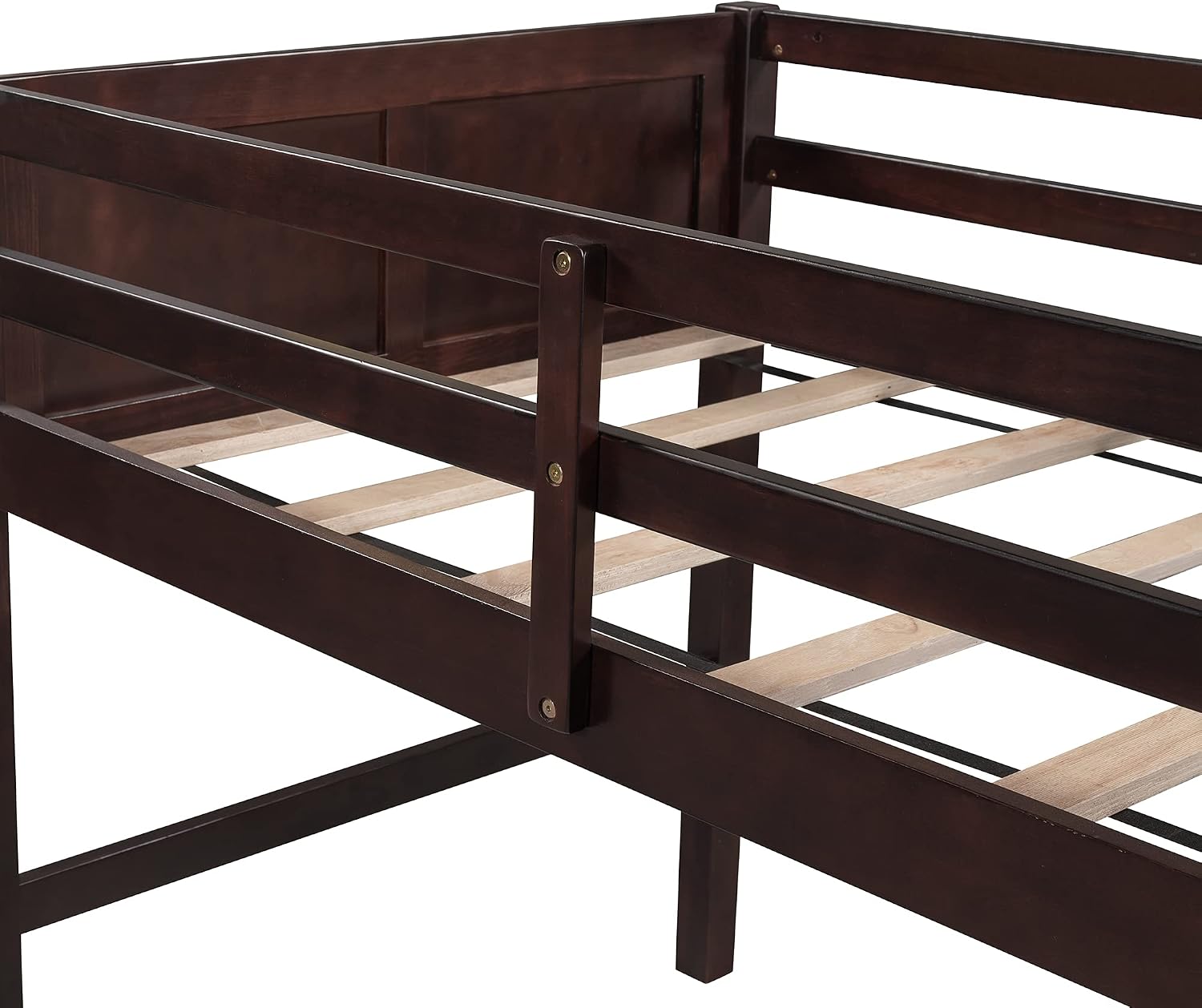 Twin Low Loft Bed with Inclined Ladder for Kids/Boys/Girls, Solid Wood, Full-Length Guardrail, No Box Spring Needed/Strong Slat Support (Espresso+Inclined Ladder)