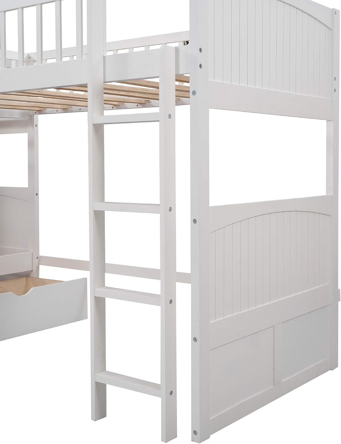 Flieks Triple Bed Twin-Over-Twin-Over-Twin Bed L Shaped Bunk Bed with 2 Drawers and 2 Ladders, No Box Spring Needed