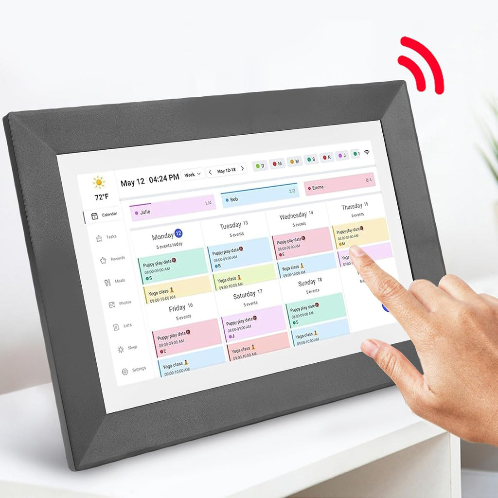 fosa 10.1 Inch WiFi Smart Digital Calendar, Touchscreen Display 2 Way Sync Family Schedule Chore Chart, with 32GB Storage Detachable Stand, for Home Office Kitchen Wall Mount (US Plug)