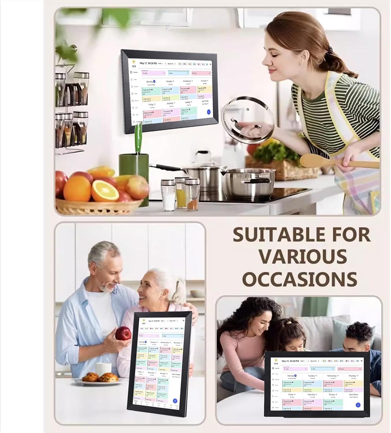 Bnineteenteam Smart Digital Calendar, Electronic Organizer Planner, 15.6 Inch Touchscreen WiFi 1080P HD Interactive Display Wall Planner Calendar, for Family (3#)