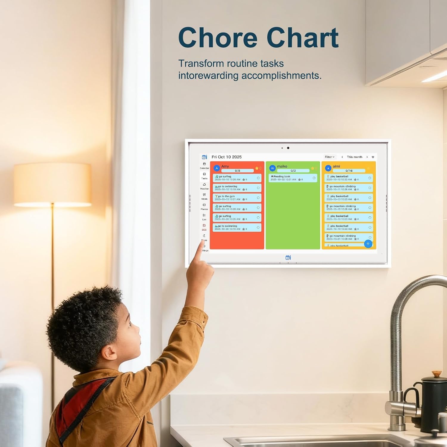 2026 Calendar 15 inch Digital Picture Frame Wall Planner & Chore Chart, IPS Touchscreen Interactive Display, Smart Family Schedules, for Seamless Scheduling, Gift for Christmas Family