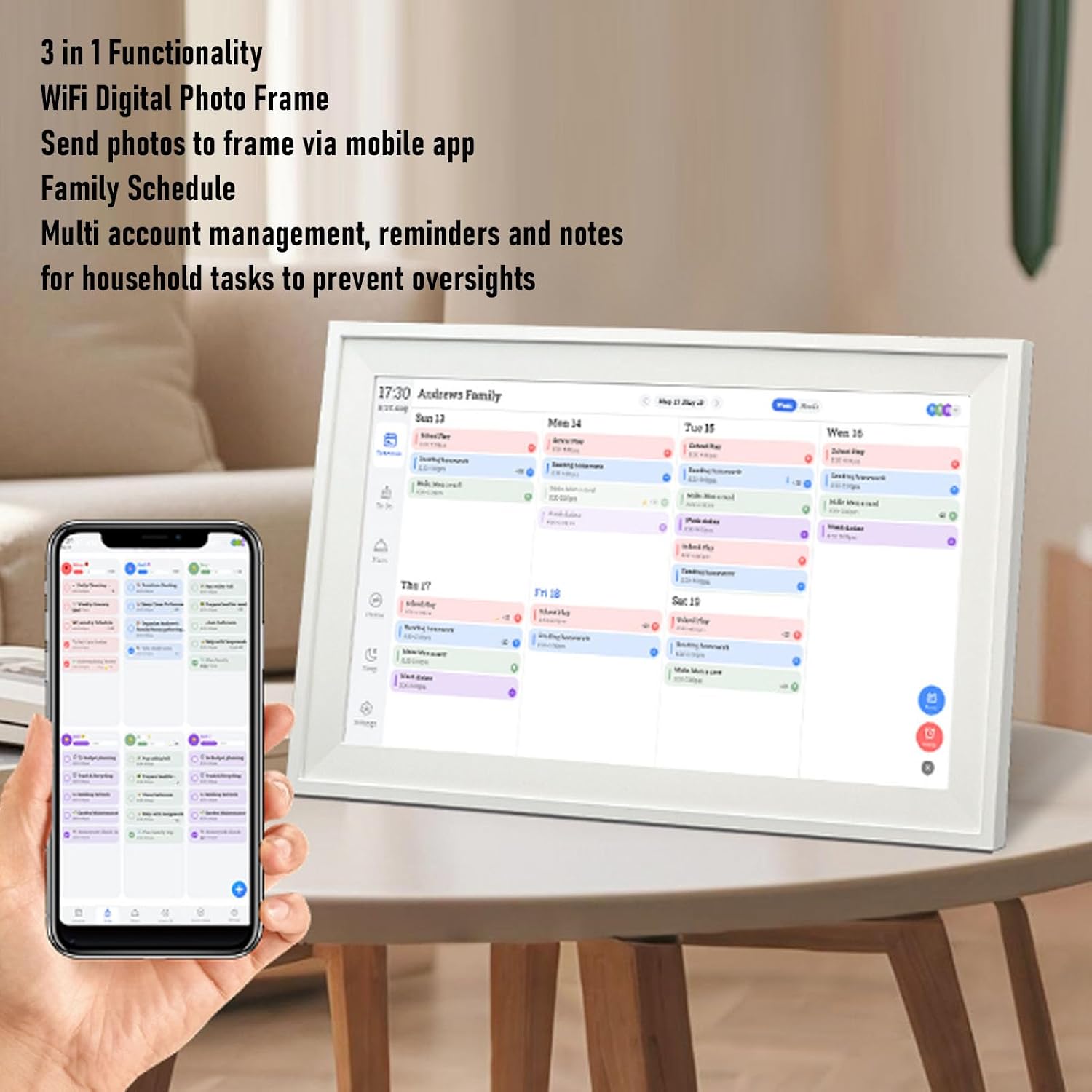 Diyeeni 18.5' Digital Calendar Wall - 32GB Memory Touchscreen Chore Chart Smart Calendar, Digital Planner, Auto - Sync, APP Control, Interactive Family Schedules, Gift for Mother (US Plug)