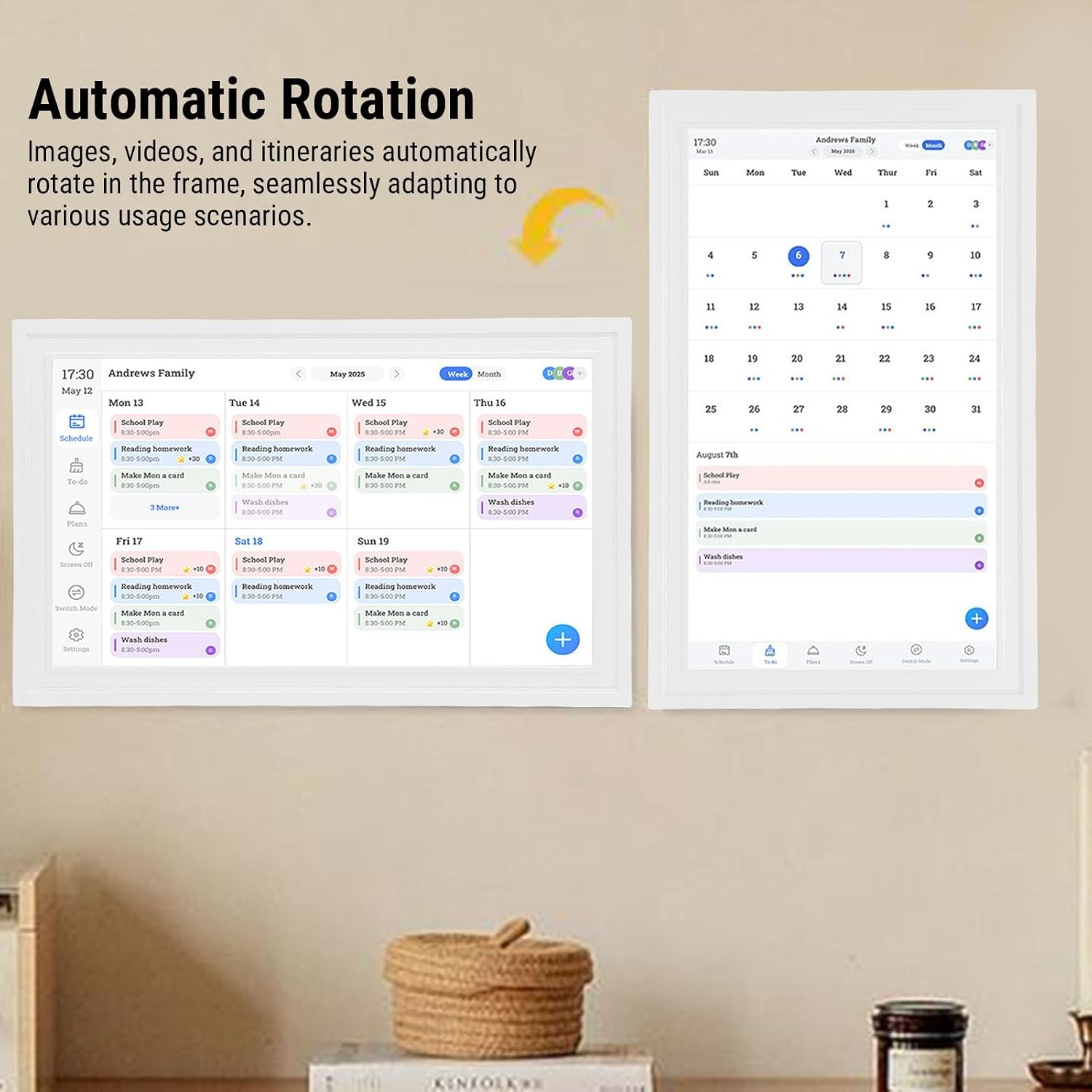 15.6 Inch Digital Wall Calendar Electronic Family Planner Display with Cloud Photo Frame Art Gallery for Home Office Smart Scheduling (US Plug 100-240V)