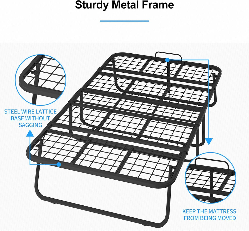 PUREMIND Folding Bed with Mattress for Adults, 75' x 31' Portable Rollaway Guest Beds with 4' Memory Foam Mattress & Metal Frame, Twin Size Foldable Bed Fold Away Beds Space Saving for Guest