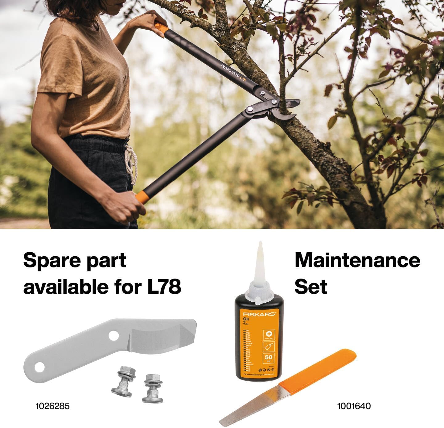 Fiskars PowerGear Lopper Bypass, Hook Head (L) L78, Power Gear II system, Non-stick coating, Cutting Diameter : 5 cm, Hardened steel, Length: 70 cm, Black/Orange, 1000584