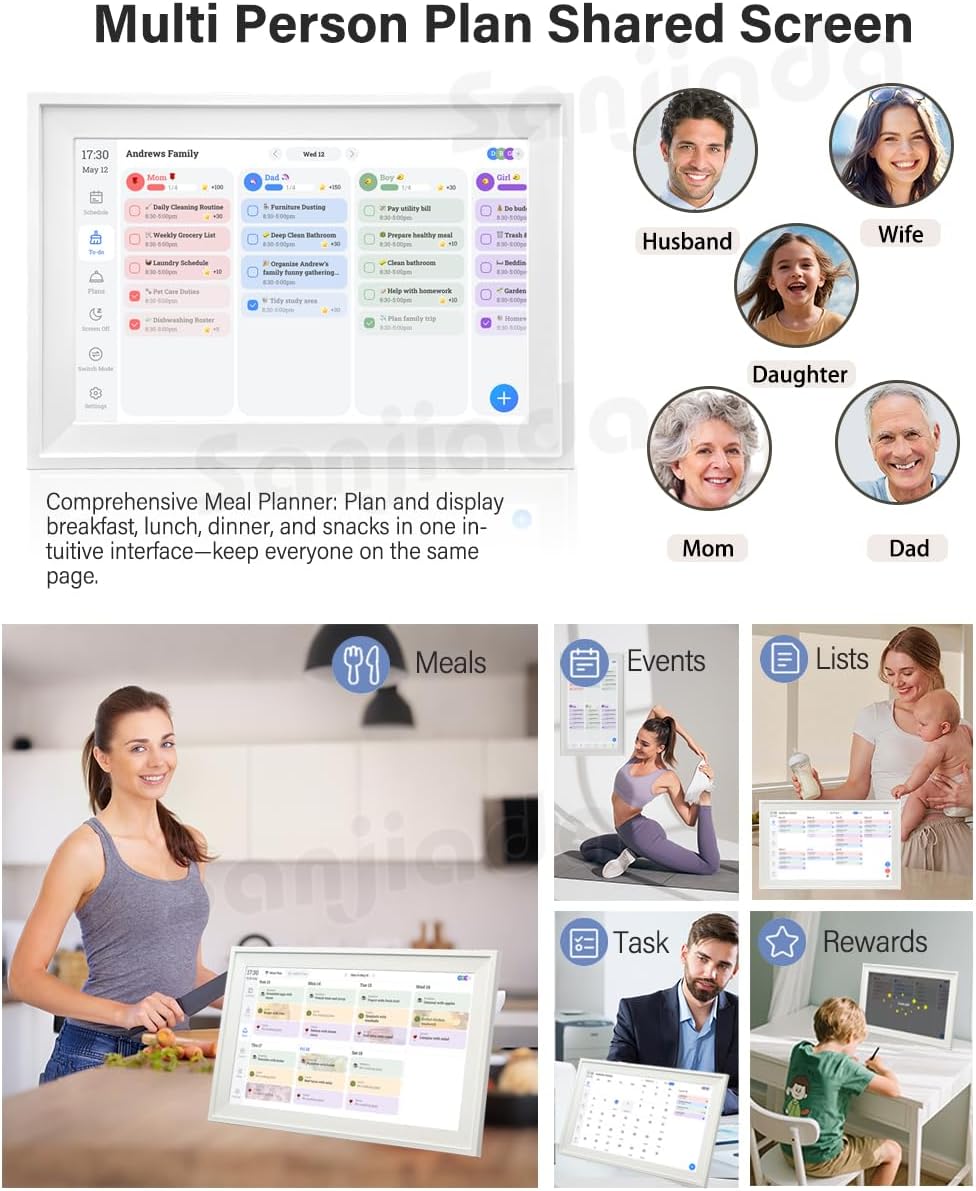 FotoCube Digital Calendar Touch Screen 10.1 Inch, Electronic Calendar Chore Chart for Family Monthly/Weekly/Daily Planner, Smart Calendar for Home Organization, Desk Mount and APP Control