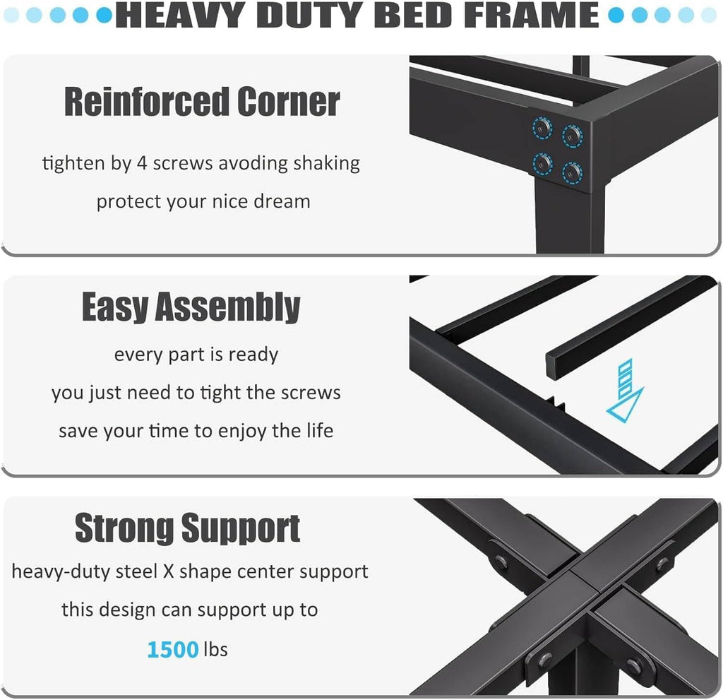 ZIYOO California King Bed Frame with Headboard 18 inch High Heavy Duty Steel Slat with 1500lbs Support, Easy Assembly, Noise Free-Black