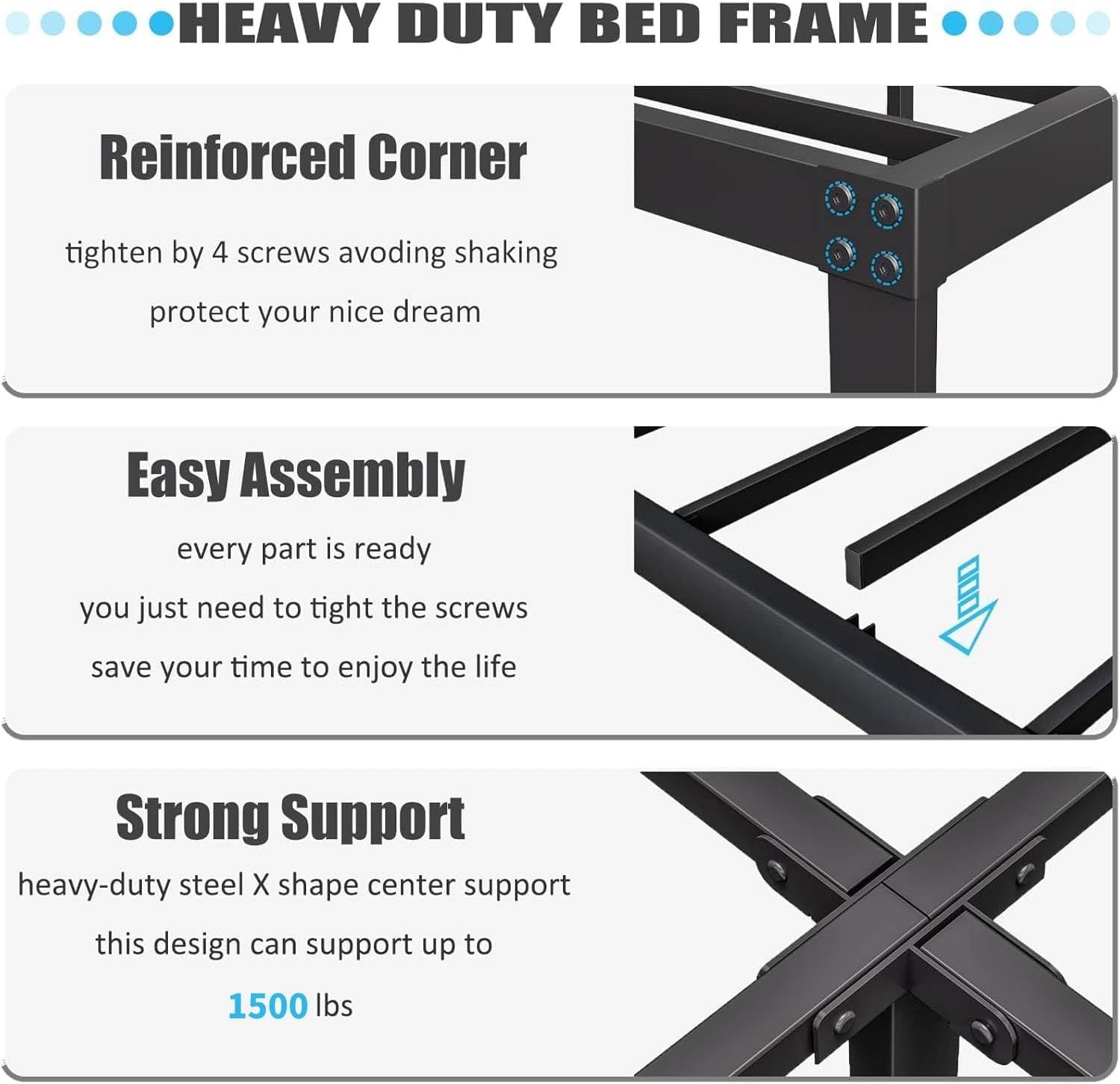 ZIYOO California King Bed Frame with Headboard 18 inch High Heavy Duty Steel Slat with 1500lbs Support, Easy Assembly, Noise Free-Black