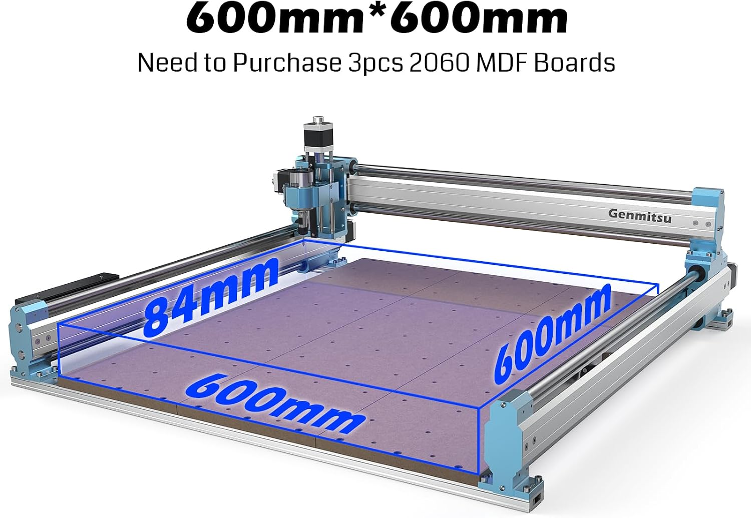 Genmitsu CNC Router Machine 4040-PRO + X-axis Extension Kit + Y-axis Extension Kit + 3pcs Threaded Inserts 2060 MDF Spoilboard