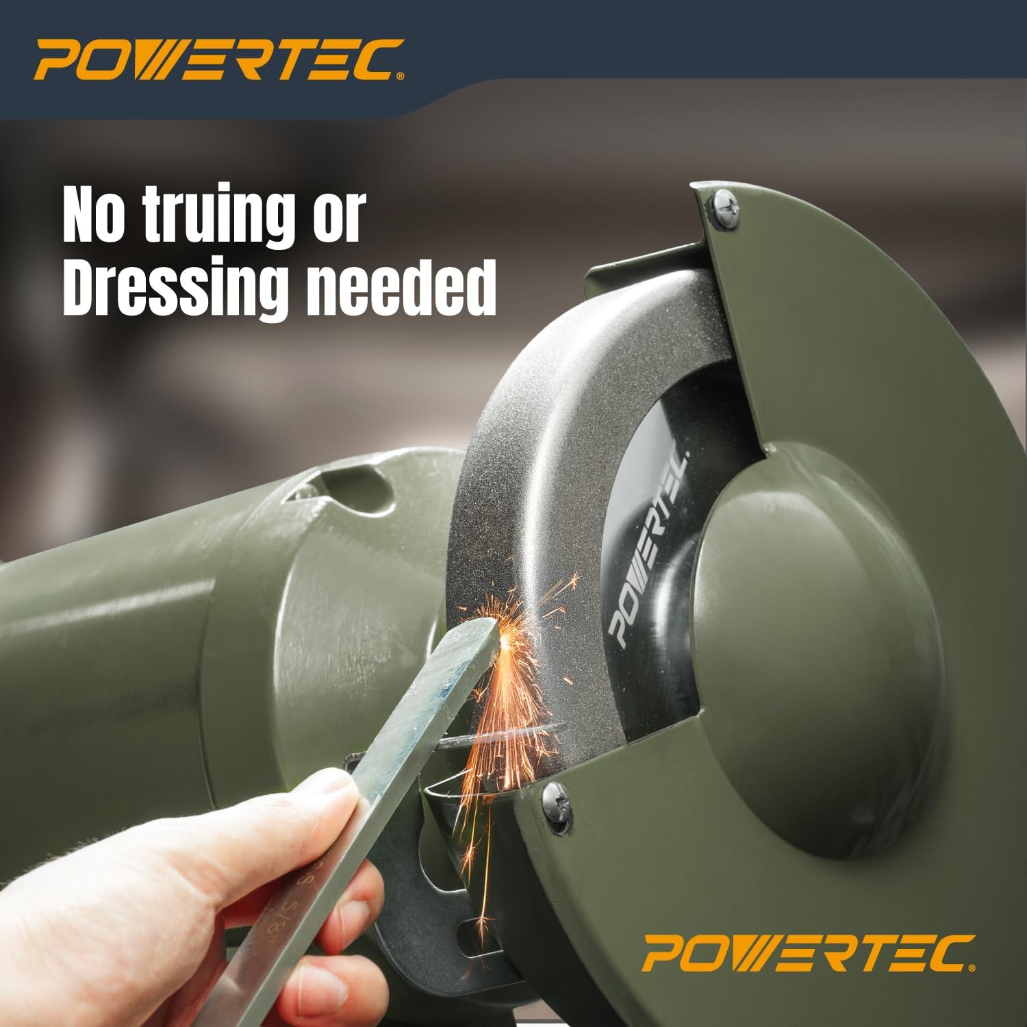 POWERTEC CBN Grinding Wheel 8 Inch 180 Grit, 1-1/4' Wide, 5/8' Arbor – 4-in-1 CBN Sharpening Wheel with 1/4' Radius Edge and Side Face for Bench Grinder (15702)