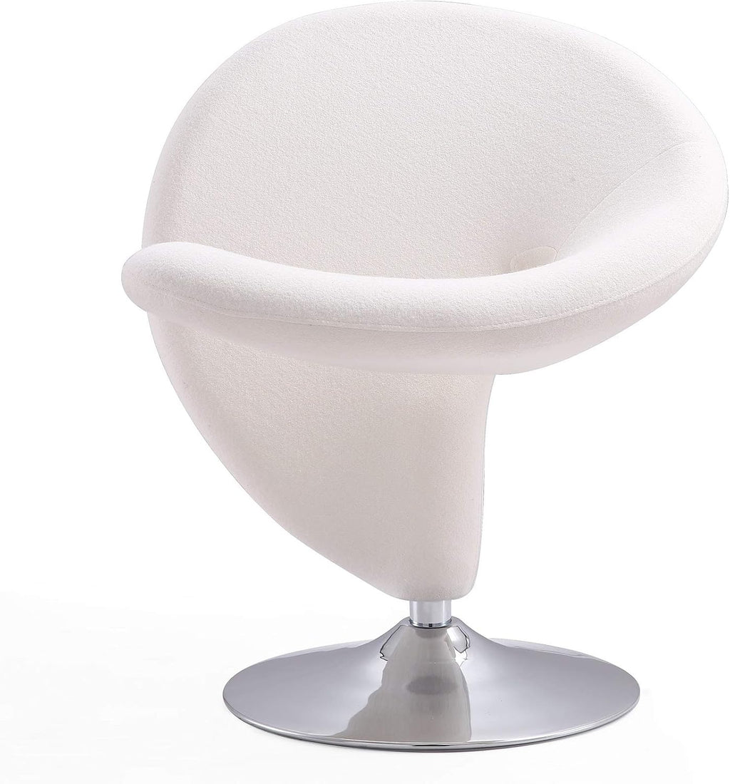 Manhattan Comfort Curl Swivel Accent Chair Set of 2 with 360° Turn, Fully Assembled, Upholstered in Wool Blend, Modern Ergonomic Design with Polished Chrome Base, Living Room & Office, Set of 1, Cream