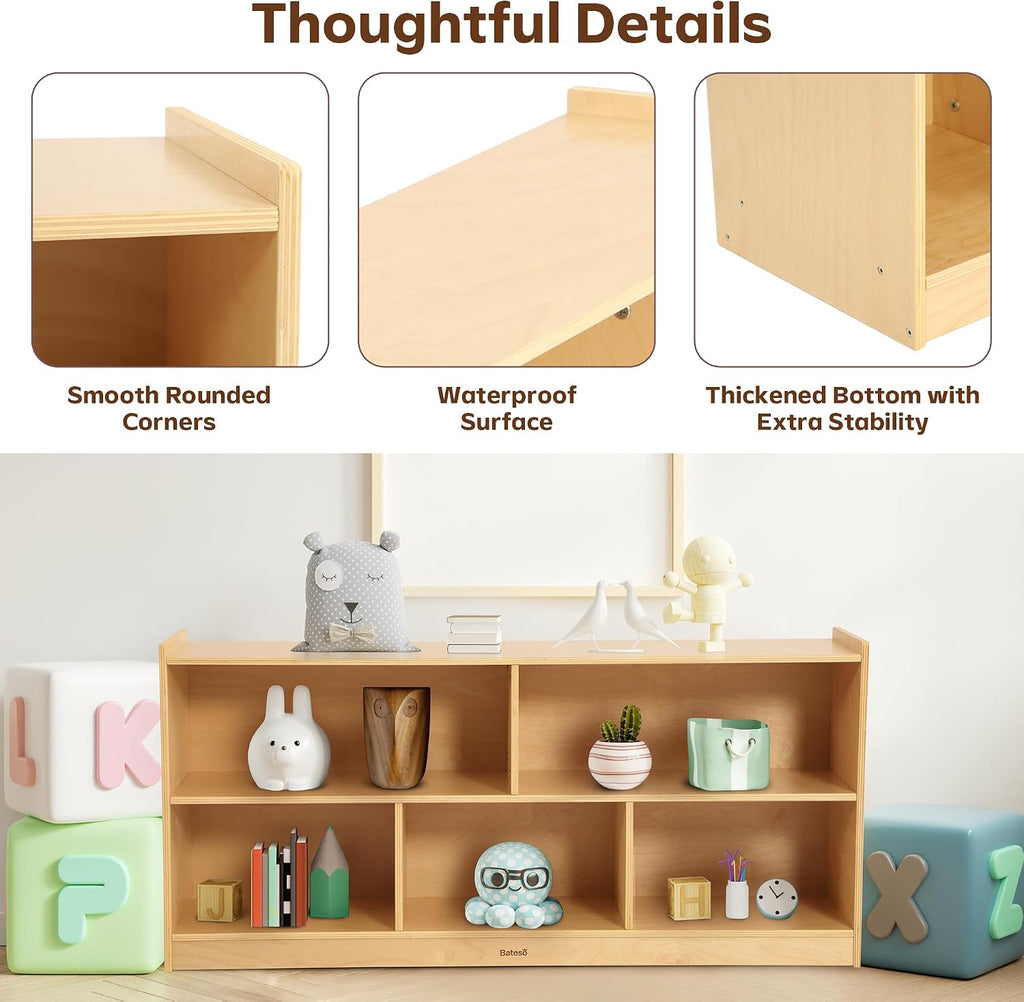 Bateso Toy Storage Organizer for Kids Room, Wooden Kids Bookshelf for Classroom, Cube Storage Organizer for Playroom, 5-Section Montessori Bookshelf & Toy Shelf for Nursery