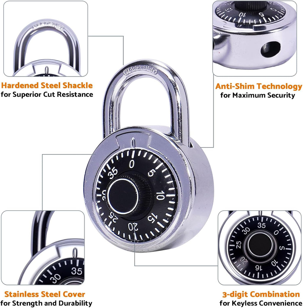 48 Pack 50 mm (2') Black Dial Combination Padlocks, Hardened Steel Shackle, Locker Keyless Combination Locks for Gym Lockers, School Lockers, Office Lockers, and Toolboxes