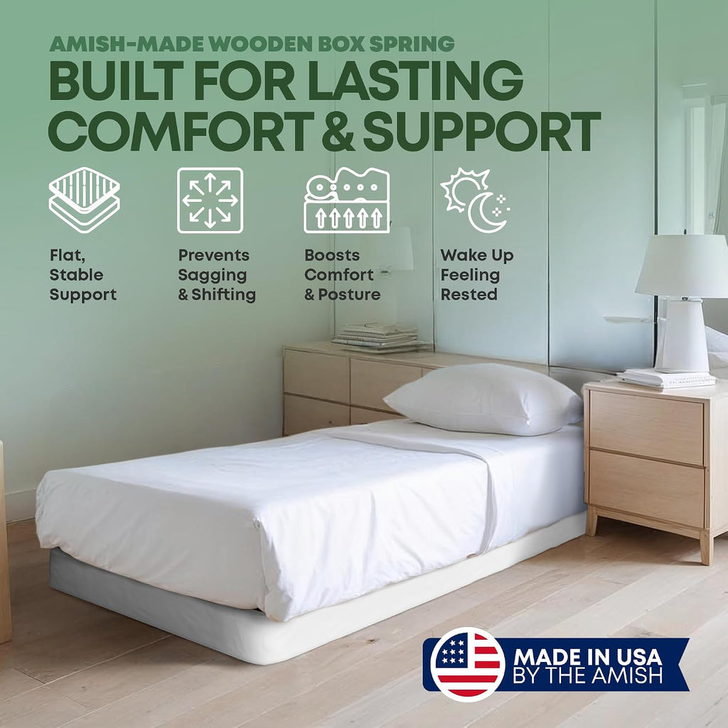 Greaton, Unassembled Twin XL Bed Inch Wood Box Spring Only – Amish Made in USA – Quiet Noise-Free Replacement Mattress Packed Flat, Easy Assembly (White), 4.5' Foundation