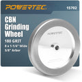 POWERTEC CBN Grinding Wheel 8 Inch 180 Grit, 1-1/4' Wide, 5/8' Arbor – 4-in-1 CBN Sharpening Wheel with 1/4' Radius Edge and Side Face for Bench Grinder (15702)