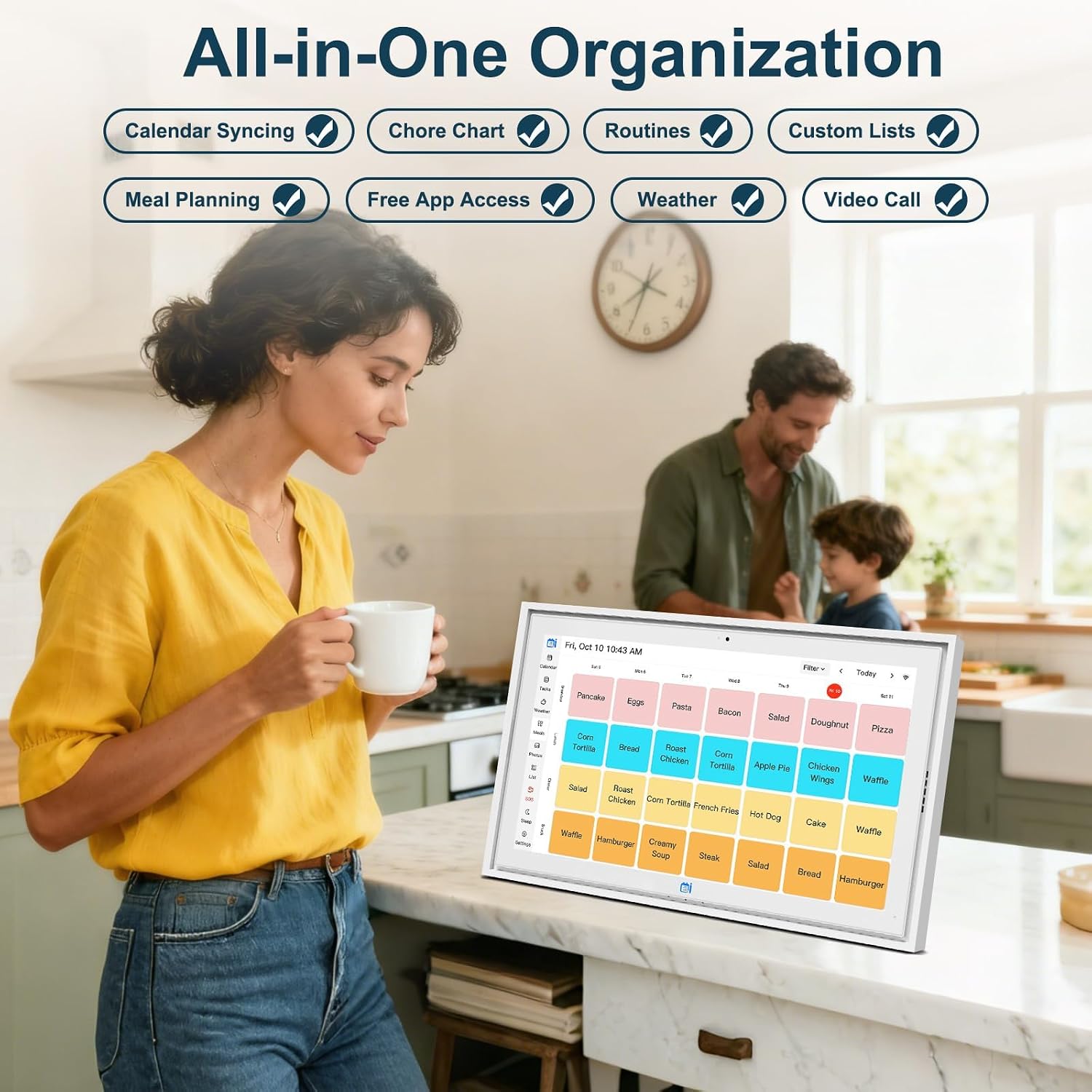 2026 Calendar 15 inch Digital Picture Frame Wall Planner & Chore Chart, IPS Touchscreen Interactive Display, Smart Family Schedules, for Seamless Scheduling, Gift for Christmas Family