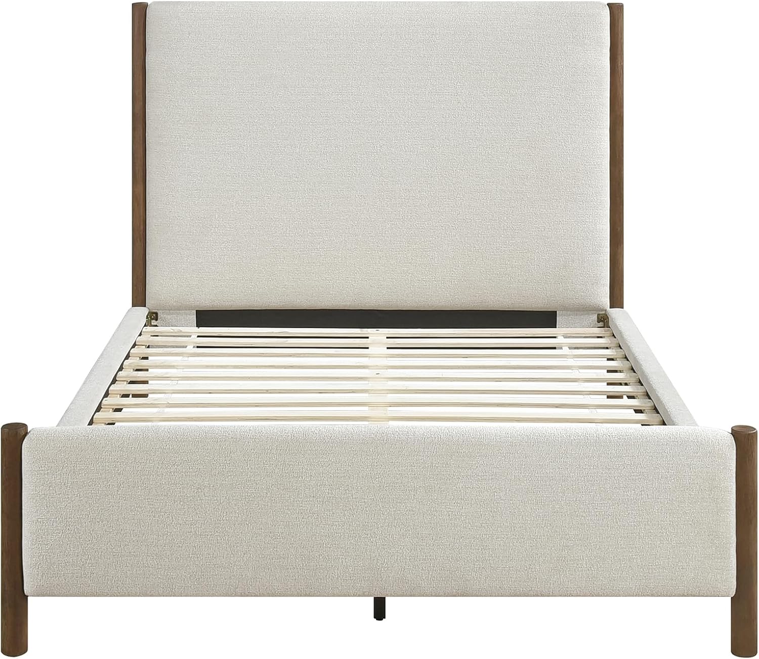 Lexicon Full Size Platform Bed with Chenille Upholstered Bed Frame and Headboard, Caramel Finish, Modern Bed Frame, Wooden Slat Support System, No Box Spring Needed, Easy Assembly