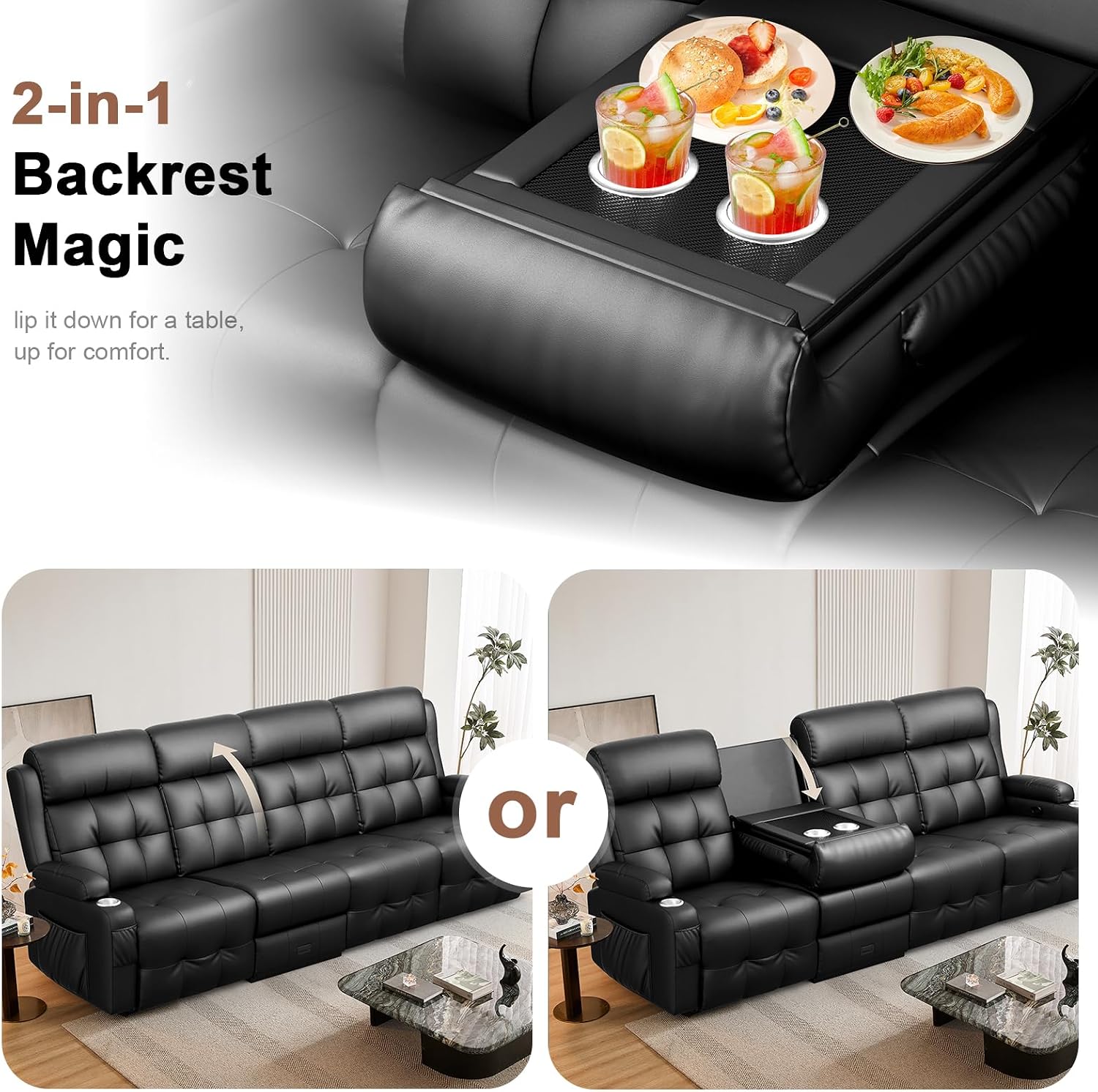 Recliner Sofa, Massage Flip Back Reclining Sofa 4 Seater Sets Heavy Weight Capacity, RV Loveseat Clearance, Recliner Couch with Storage, Cup Holders, Wall Hugger Couches for Living Room