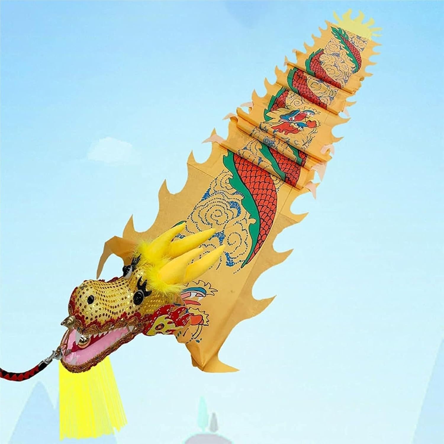 Chinese New Year Decorations Chinese Dragon Dance Ribbon Streamer for Outdoor Fitness Party Stage Performance Prop Spring Festival Party Supplies(Yellow,10m)