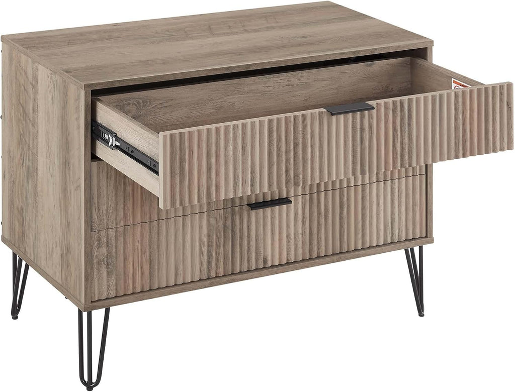 Manhattan Comfort Dumbo 2 Piece Dresser & Nightstand Set, Fluted Night Stand with Hairpin Gold Metal Legs & 3-Drawer Dresser, No Tool Assembly, Storage Cabinet for Bedroom, Living Room in Rustic Grey