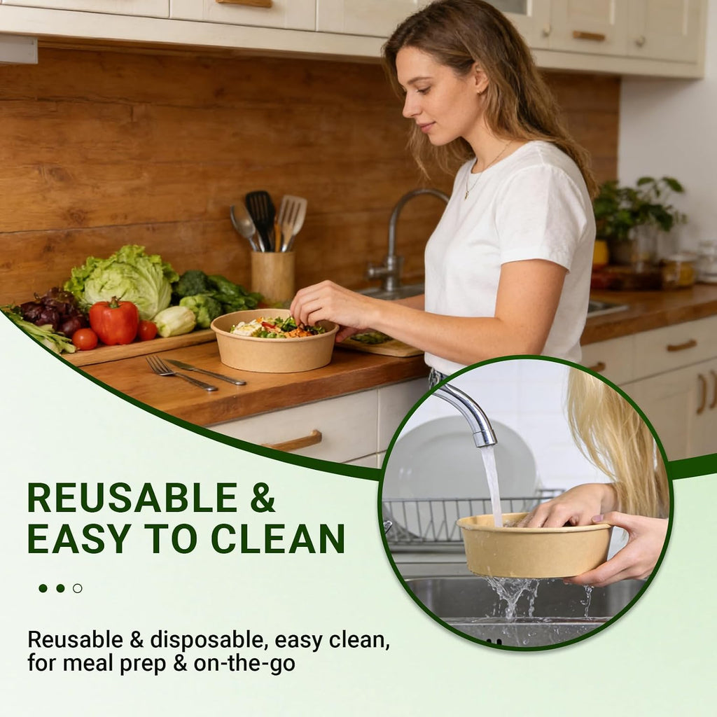 47oz Disposable Meal Prep Food Container w/Lids, 200 Sets Deli Bowl Paper Box To Go, Sturdy Bulk Pack for Event Restaurant Food Serving Salad Soup Pho Acai Picnic