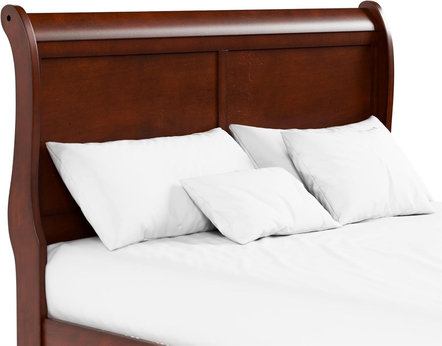 MAKLAINE Modern Transitional Solid Wood Panel Full Bed, Cherry Finish, Sleigh Design with Paneled Headboard, Footboard, and Bracket Feet, 83.5' L x 56.25' W x 47.25' H, Kids Bedroom Furniture