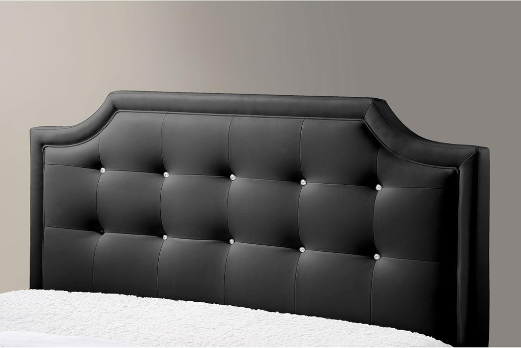 Baxton Studio Carlotta Modern Bed with Upholstered Headboard, Black, 47.5' x 63.58' x 88.6'
