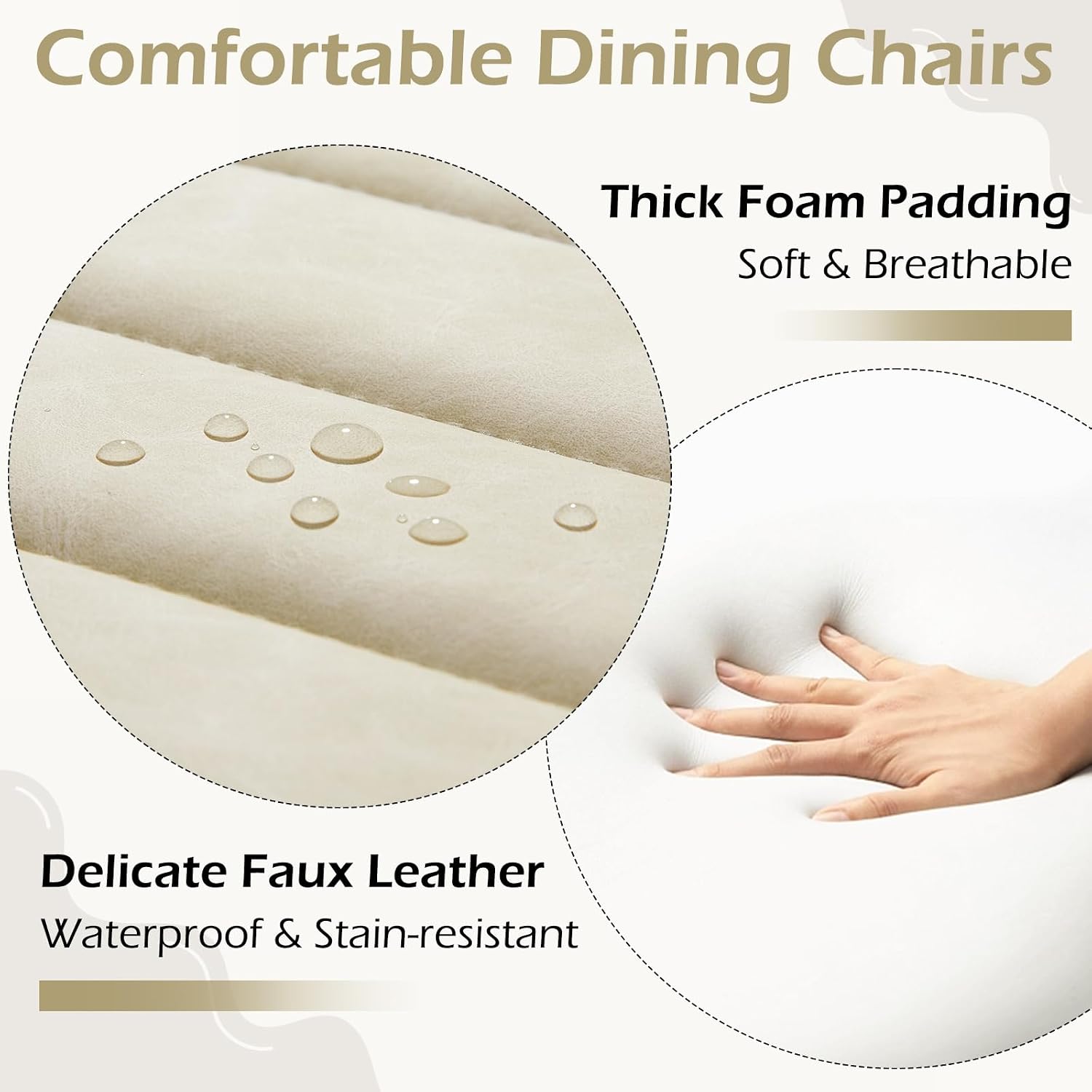 ECOTOUGE Dining Chairs Set of 4, Comfy Faux Leather Kitchen Chairs with Metal Legs, Mid Century Modern Chair for Bedroom, Living Room, Beige