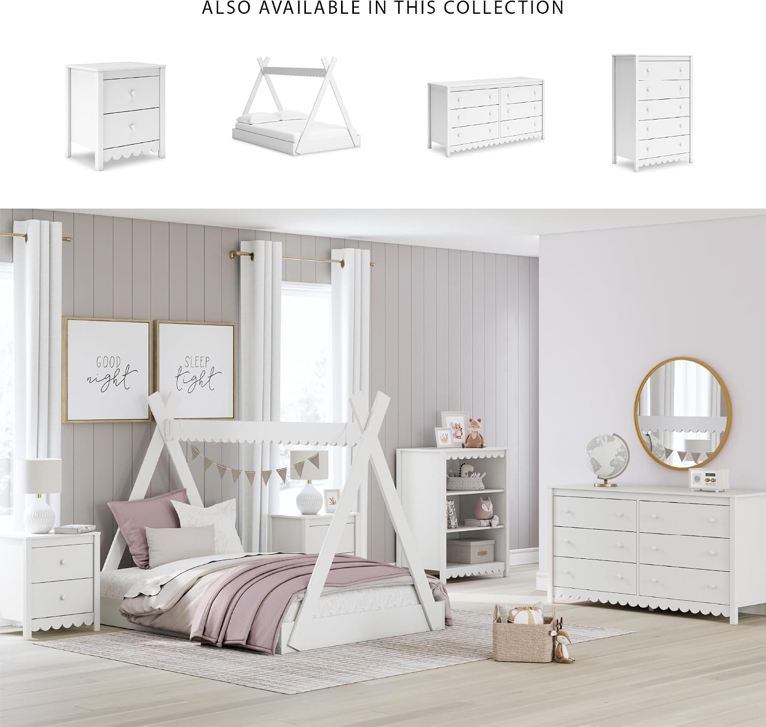 Signature Design by Ashley Hallityn Casual Youth/Toddler Floor Full Tent Bed, No Box Spring Needed, White