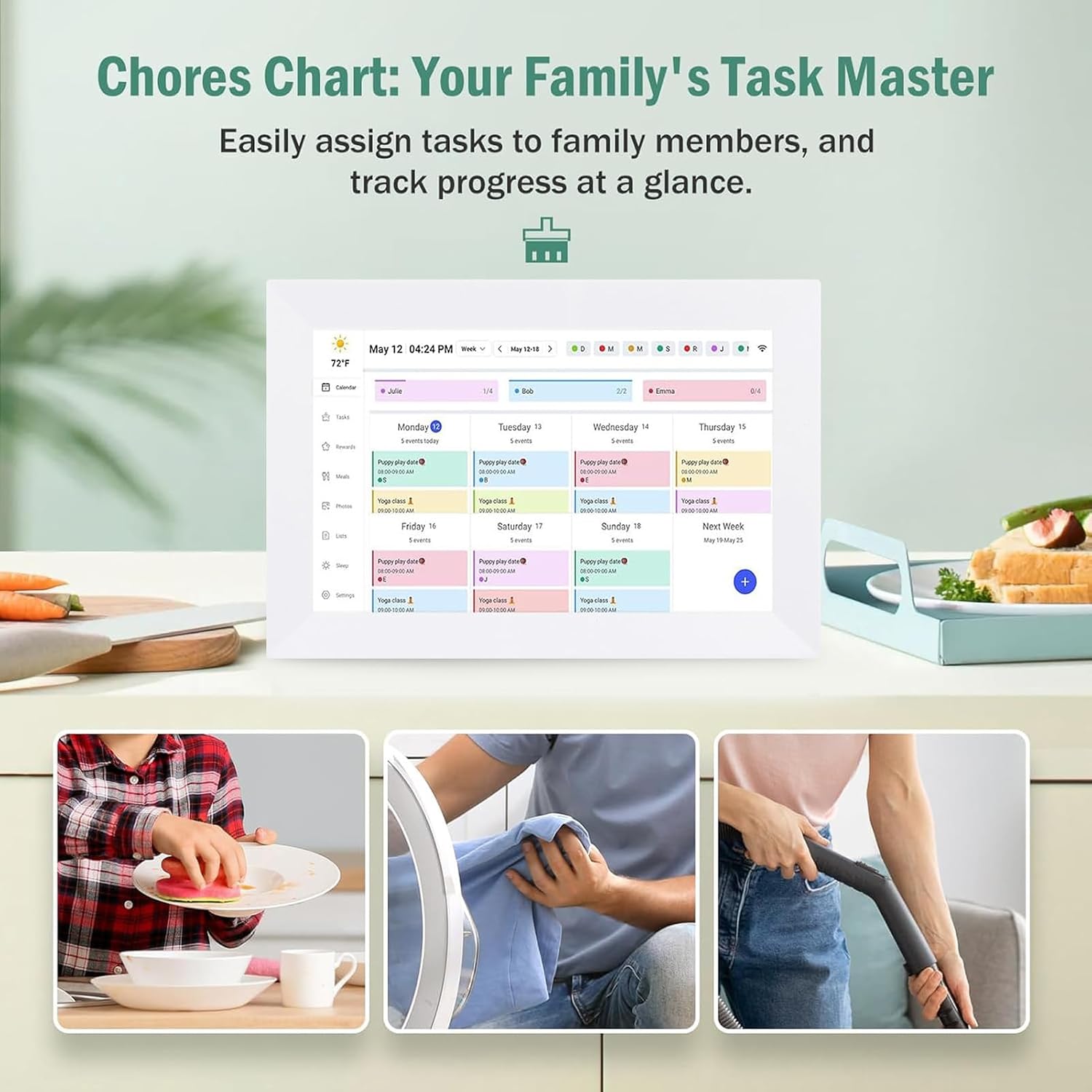 ASHATA 10.1 Inch Digital Calendar, Smart Touch Screen Family Planner with WiFi Sync, Wall Mounted Electronic Calendar for Home Schedules, Support (US)