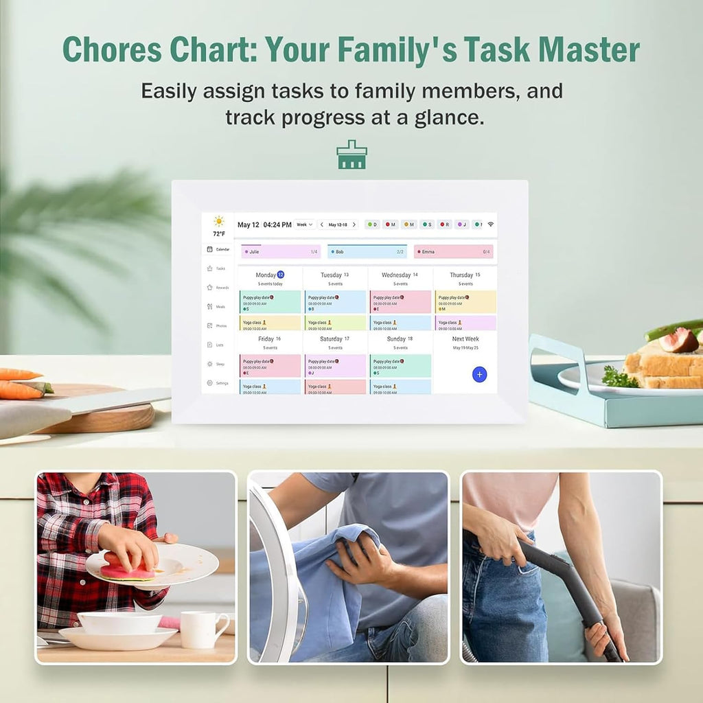 ciciglow 10.1 Inch Digital Calendar, Full HD 1080P Smart Touch Screen Home Interactive Electronic Calendar, Wi Fi Family Planner Wall Planner with Chore Chart (US Plug)