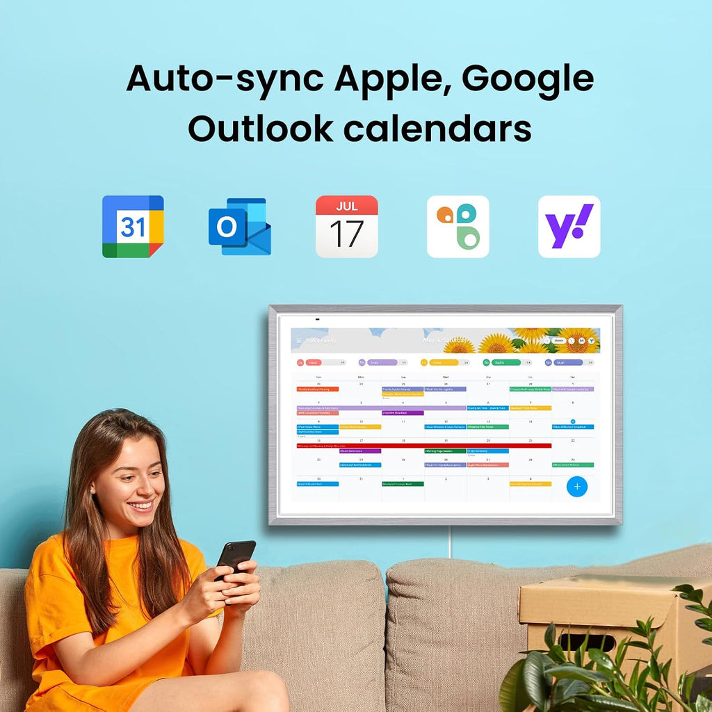 Apolosign 27-inch Digital Calendar & Smart Family Wall Planner, No Subscription, Shared Touchscreen Display with Calendar Sync, Chore Charts & Family Scheduling Hub, Wall Mount Included (Gray)