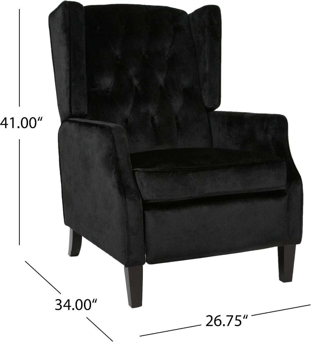 Christopher Knight Home Diana Wingback Recliner, Black + Dark Brown
