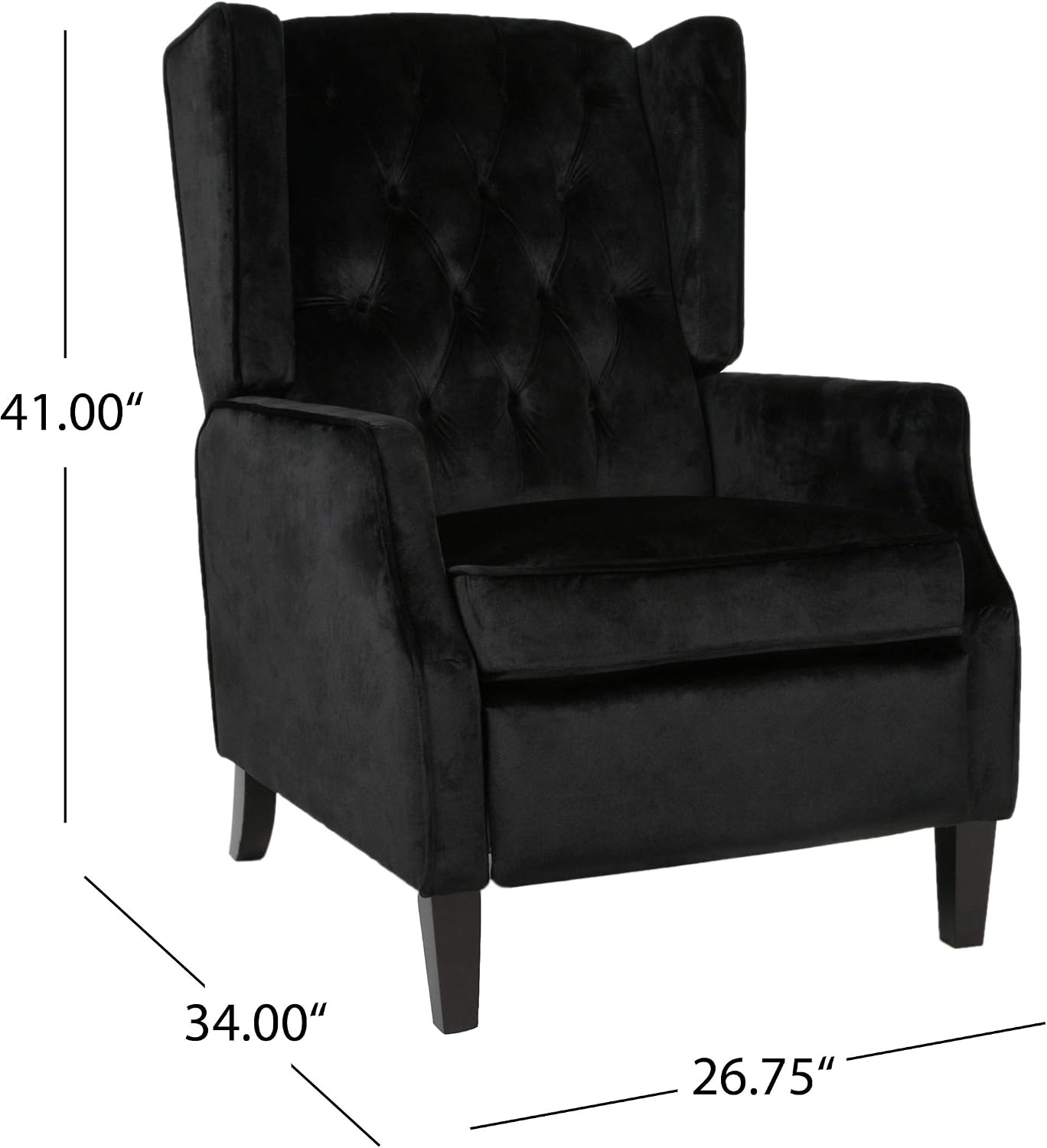 Christopher Knight Home Diana Wingback Recliner, Black + Dark Brown