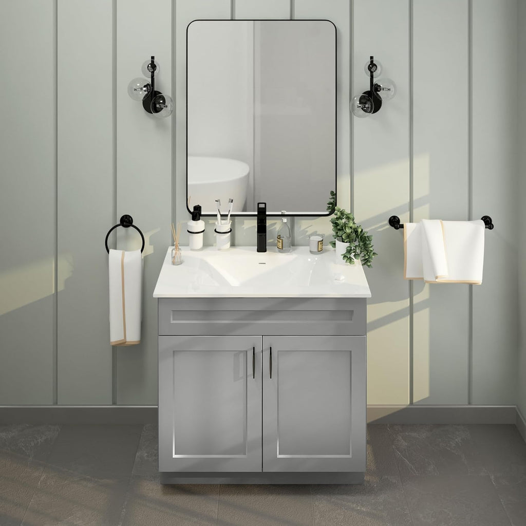 36' Light Grey Shaker Bathroom Vanity Base – Ready-to-Assemble Sink Cabinet, Freestanding Bathroom Vanity Base Only, No Top or Sink