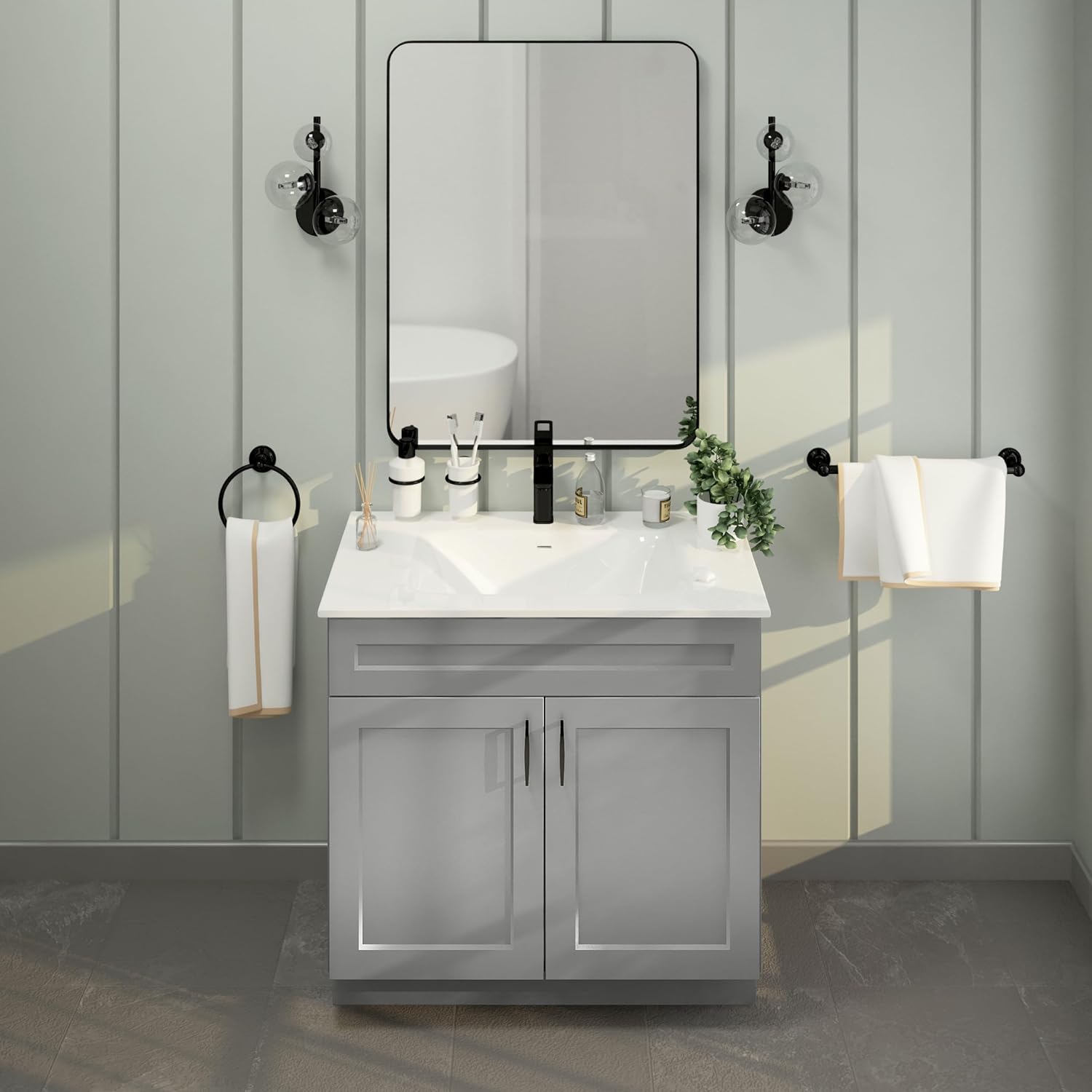 36' Light Grey Shaker Bathroom Vanity Base – Ready-to-Assemble Sink Cabinet, Freestanding Bathroom Vanity Base Only, No Top or Sink